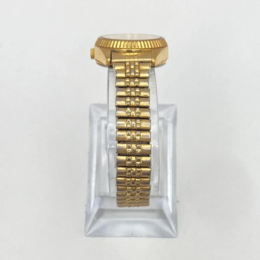 Vtg Pulsar Women's Watch 24mm Gold Tone Date V827-0440 Stretch New Battery SMALL